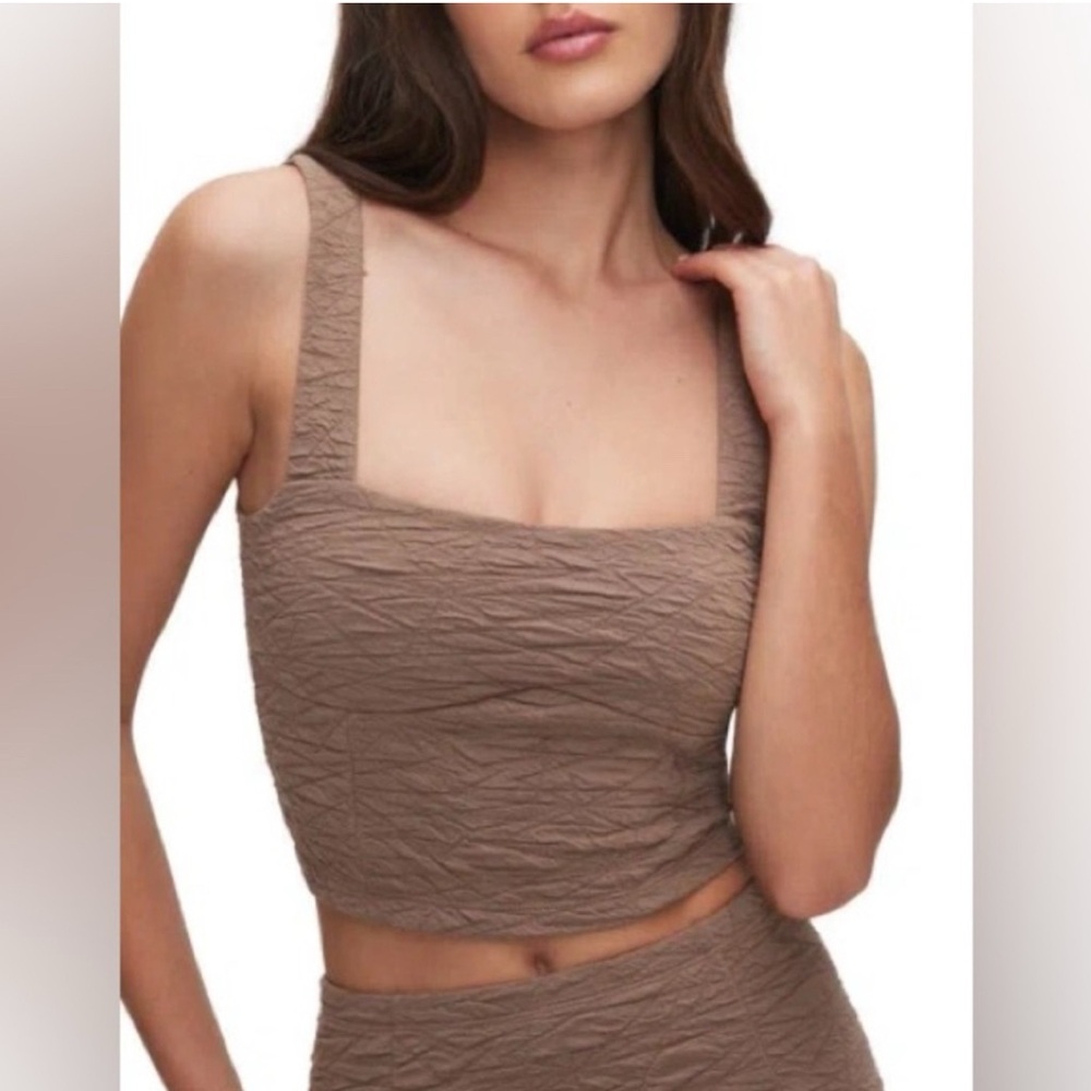 Good American Brown SCRUNCHIE CROPPED TANK TOP Tank Top